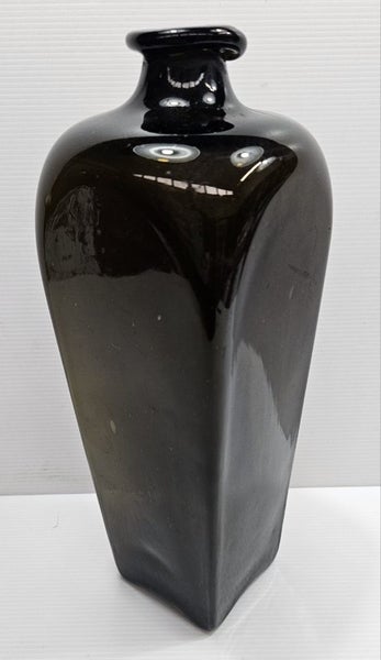 1800's square black glass pig snout sealed gin bottle Carousel 3