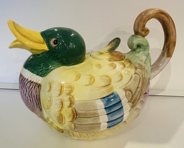 Vintage Fitz and Floyd Mallard Duck Teapot, from 1986. Stamped on base. Carousel 1