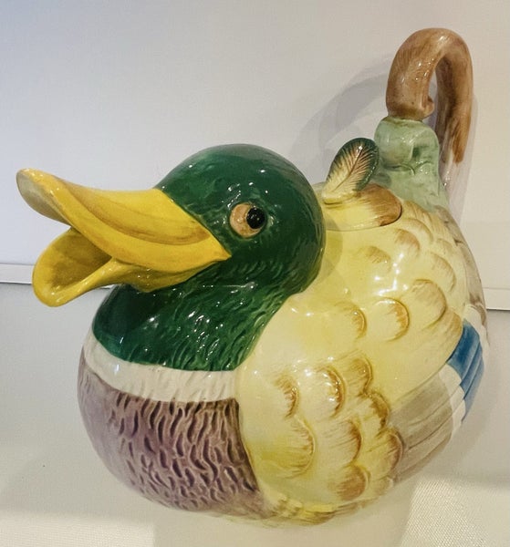 Vintage Fitz and Floyd Mallard Duck Teapot, from 1986. Stamped on base. Carousel 2