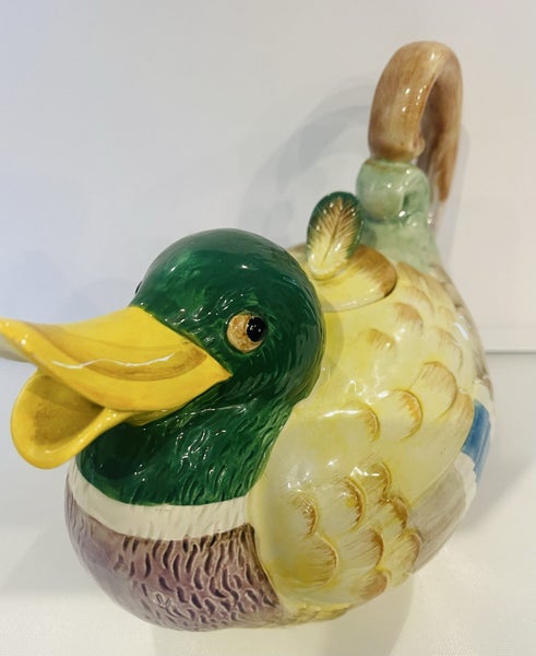 Vintage Fitz and Floyd Mallard Duck Teapot, from 1986. Stamped on base. Carousel 7