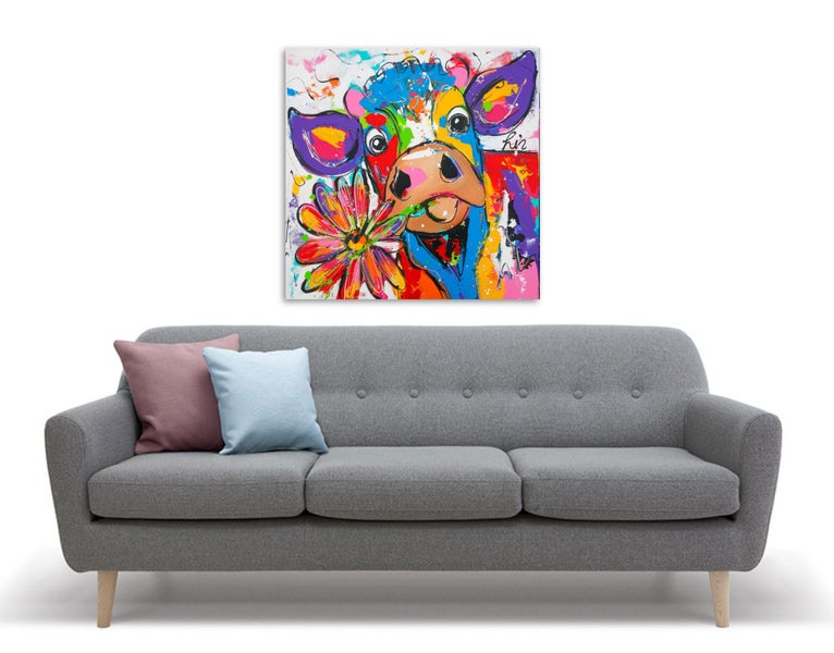 Framed $1 RESERVE 1 Panel Canvas Art Print - Rainbow Cow Carousel 2