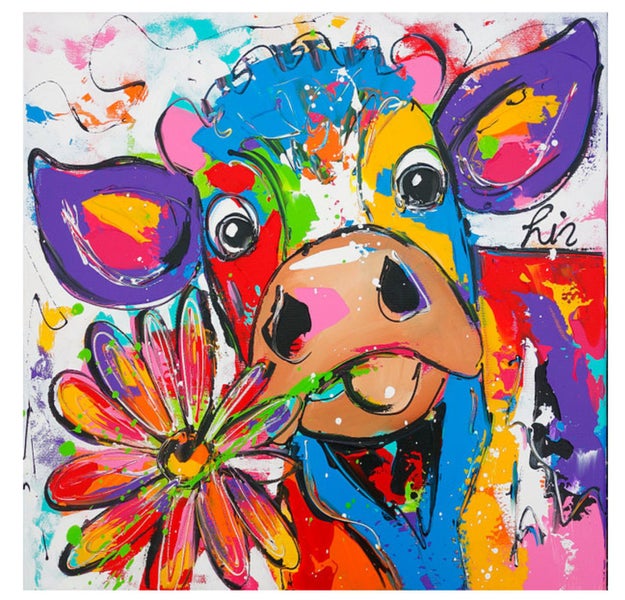 Framed $1 RESERVE 1 Panel Canvas Art Print - Rainbow Cow Carousel 1