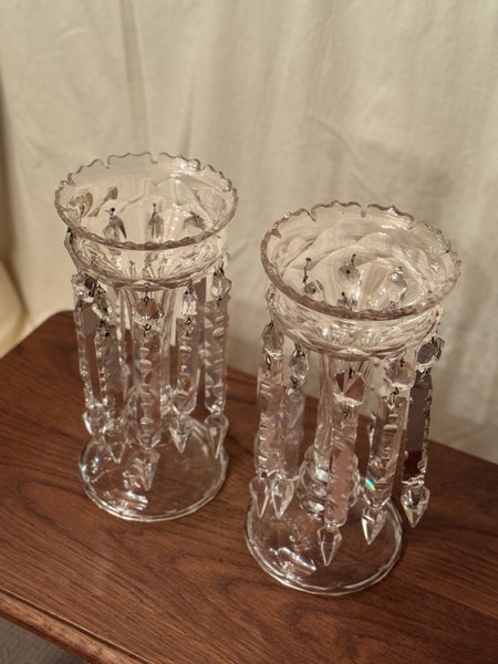 Cut Glass Mantel Lustres - Antique Pair Carousel 5