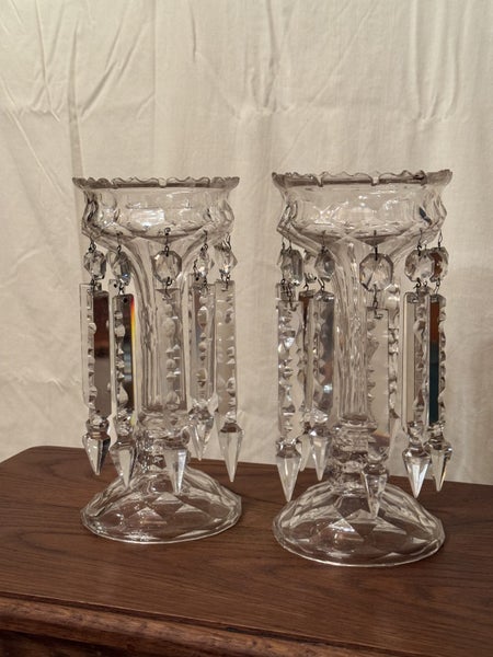 Cut Glass Mantel Lustres - Antique Pair Carousel 1