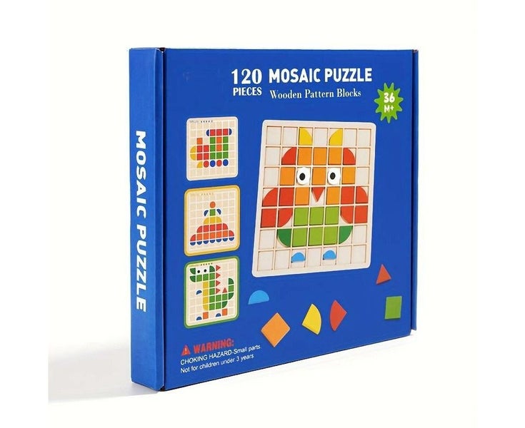 120pcs/set Wooden Mosaic Puzzle Toy, Kids' Wooden 3D Geometric Shape Jigsaw Carousel 9