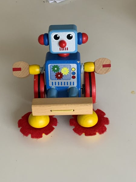 Wooden Push along little robot with stick Carousel 1