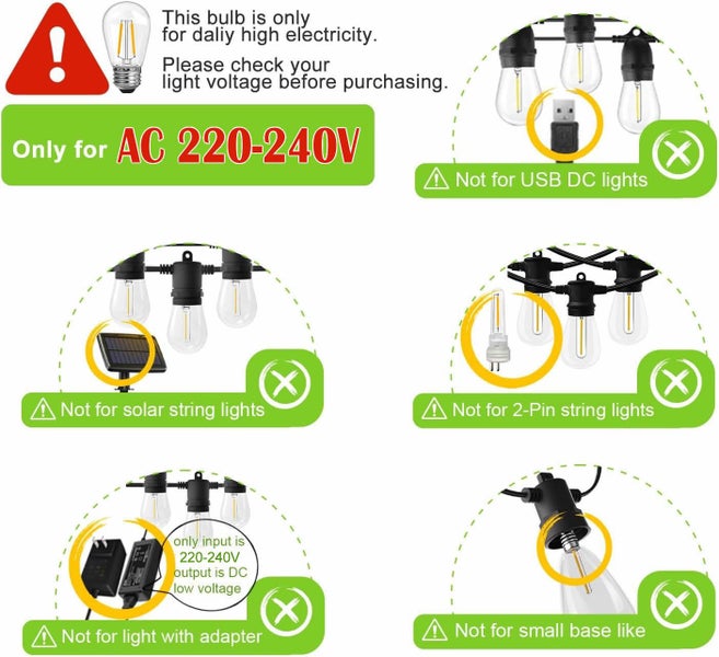 15Pack S14 2W LED Screw E27 Filament Dimmable Bulb Indoor Outdoor Carousel 2