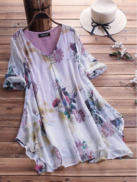Floral Shirt Dress Boho Summer Dresses Womens Clothing Size 30 Carousel 1