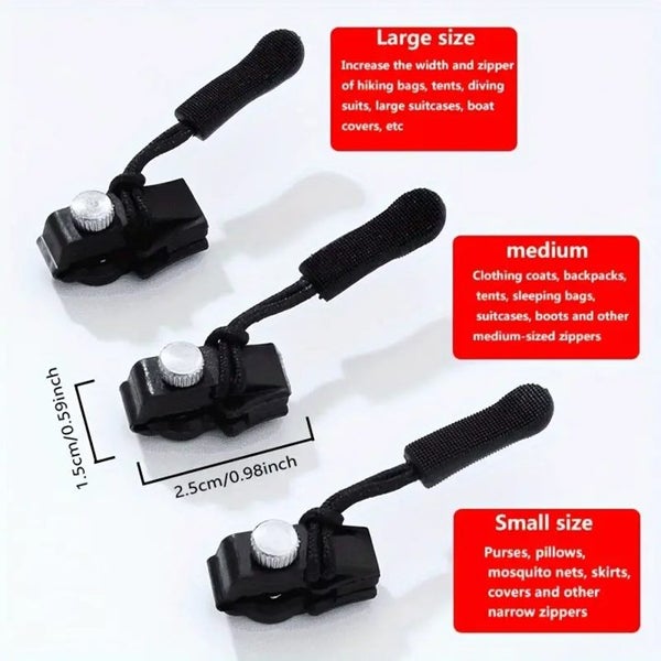 3-Pack Universal Zipper Repair Kit - No-Sew Replacement Sliders Carousel 2