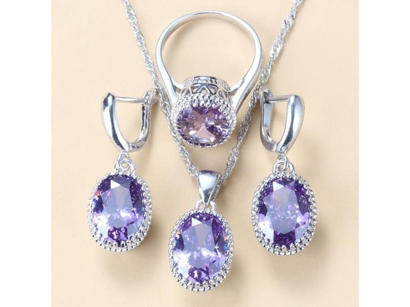 Wedding-Engagement 925 Silver Jewelry Sets AAA Quality Crystal Bridal Costume Carousel 1