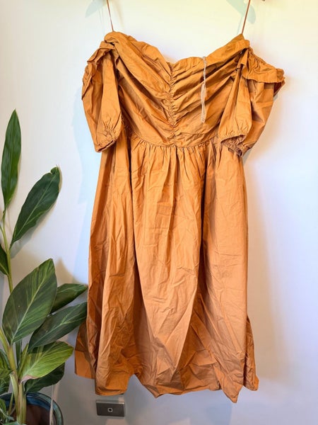 ADISON + JERE Size L Tan Off-Shoulder Mini Dress Carousel 1