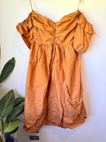 ADISON + JERE Size L Tan Off-Shoulder Mini Dress Carousel 2