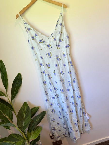 ASOS DESIGN Size 12 High Apex Spun Midi Dress in Blue Floral Print Carousel 1