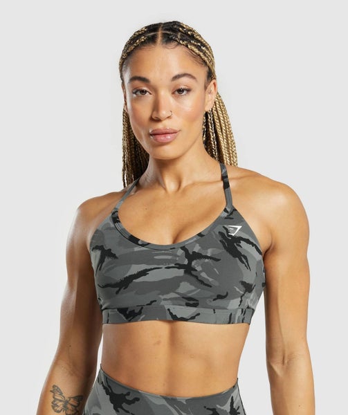 GYMSHARK Size S Legacy Printed Sports Bra light support Grey Carousel 1
