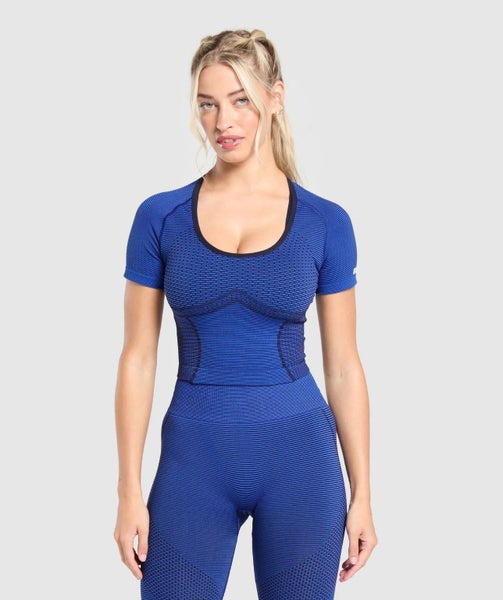 GYMSHARK Size M Sport Seamless Midi Top Blue Carousel 1