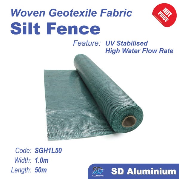 Woven Fabric Silt Fence & Clip - 1m(H) x 50m(L) - Green Carousel 1