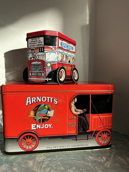 Collectible London Double Decker Bus Shaped Tin with Wheels + 2 x Free Tins Carousel 1
