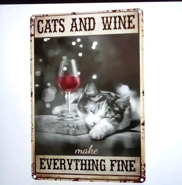 THE CATTAGE - Funny Cute Cat Tin Sign For The Cat & Wine Lover Carousel 1