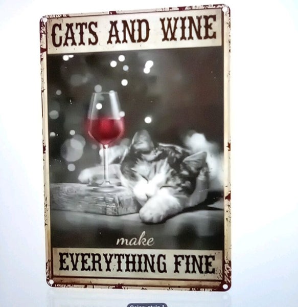 THE CATTAGE - Funny Cute Cat Tin Sign For The Cat & Wine Lover Carousel 2