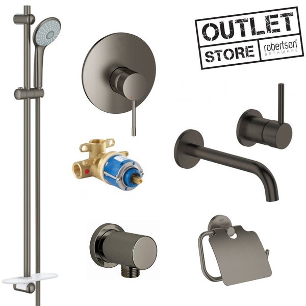 GROHE BRUSHED HARD GRAPHITE SLIDE SHOWER PACKAGE WALL BASIN MIXER Carousel 1