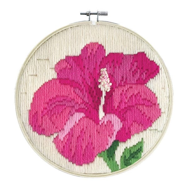 Long Stitch Kit Kids Beginner Hibiscus Inc Threads and Hoop 22cm Carousel 1