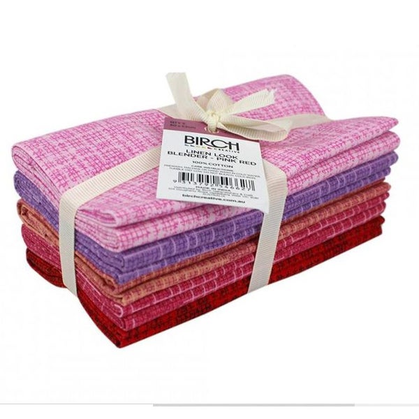 Patchwork Quilting Sewing Fabric Linen Look Pink Red Fat Quarter 5 Pack Carousel 1