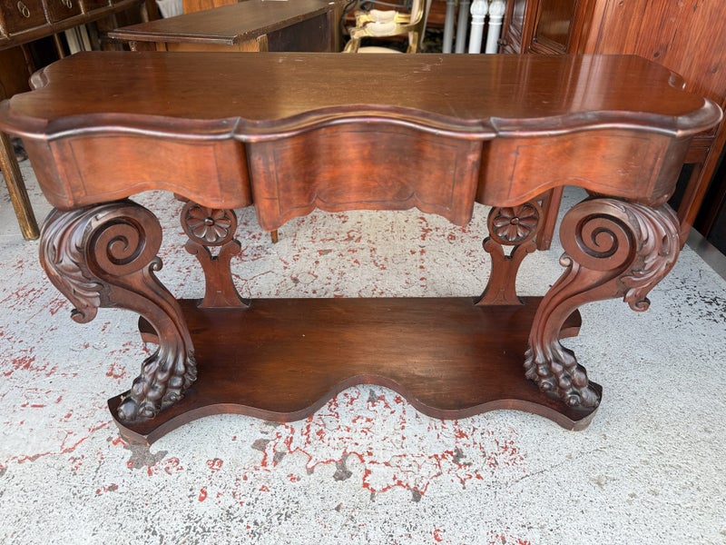 A Quality Vintage Carved Solid Mahogany Lion's Claw Console or Hall Table Carousel 1