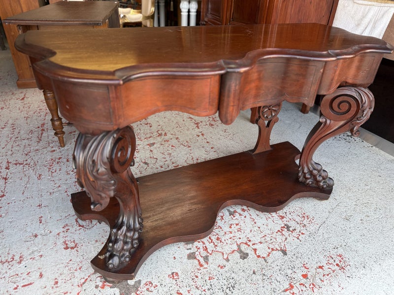 A Quality Vintage Carved Solid Mahogany Lion's Claw Console or Hall Table Carousel 2