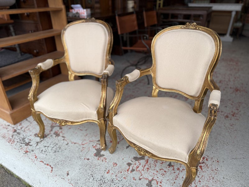 A Quality PAIR Italian Antique Gold Gilt Arm Chairs Carousel 1
