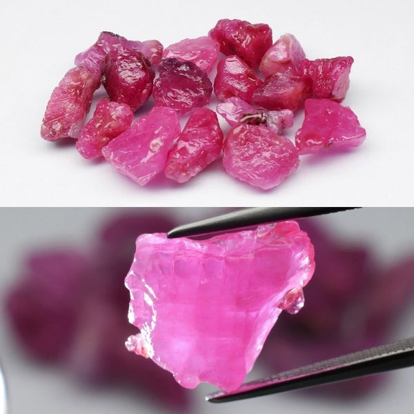87.58ct 17pcs Lot Rough Pinkish Red Ruby - Heated, Tanzania Gems Carousel 1