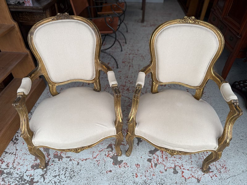 A Quality PAIR Italian Antique Gold Gilt Arm Chairs Carousel 2