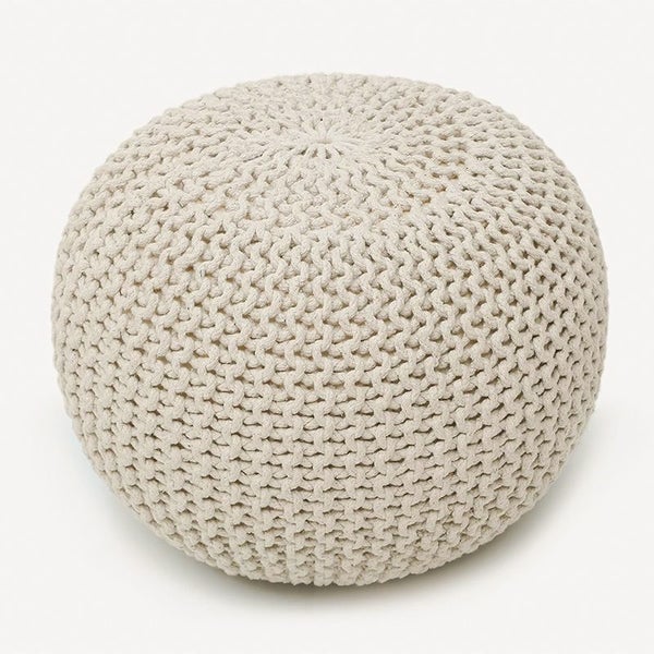 COMFEYA Premium Cotton Round Foot Stool - Beige Carousel 1