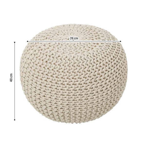 COMFEYA Premium Cotton Round Foot Stool - Beige Carousel 2