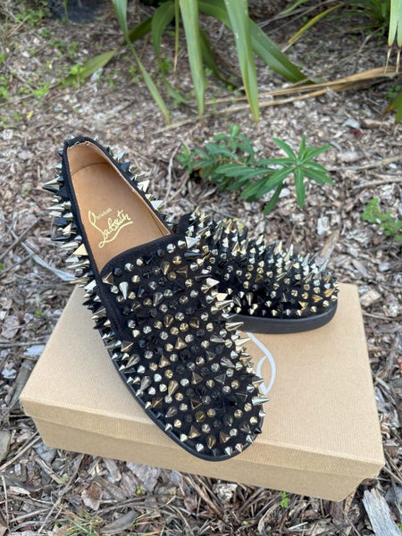 Christian Louboutin Black Suede Spike Loafers Carousel 2