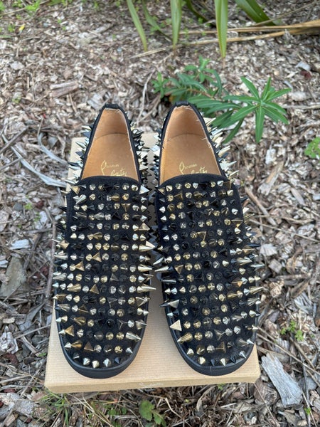 Christian Louboutin Black Suede Spike Loafers Carousel 1