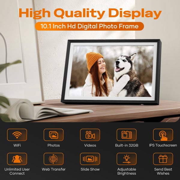 Digital Photo Frame 10.1inch WiFi 32G Frameo Album IPS MP4 Player 1280 HD Carousel 2