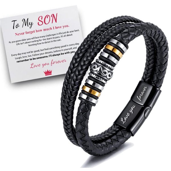 To My Son Love You Forever Leather Braided Bracelet Wristband Card + Gift N4Z7 Carousel 2