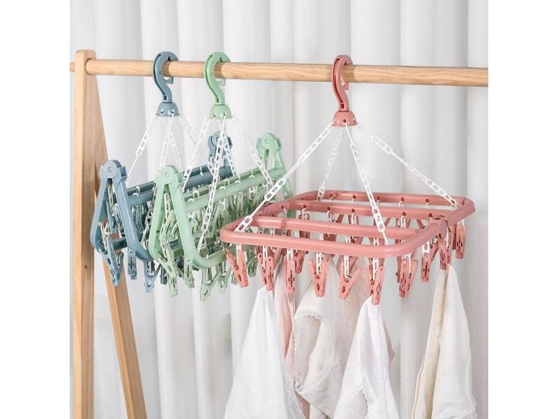 32 Clips Folding Clothes Dryer Hanger For Children Adults Carousel 2