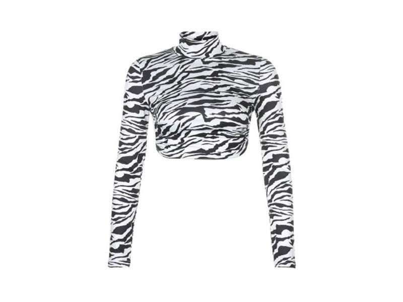 Animal Zebra Print Backless Cropped Tshirt Women Sexy Long Sleeve T-shirt Carousel 1