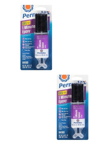 2 x Permatex General Purpose 1 Minute Epoxy Clear Syringe 25ml Carousel 1
