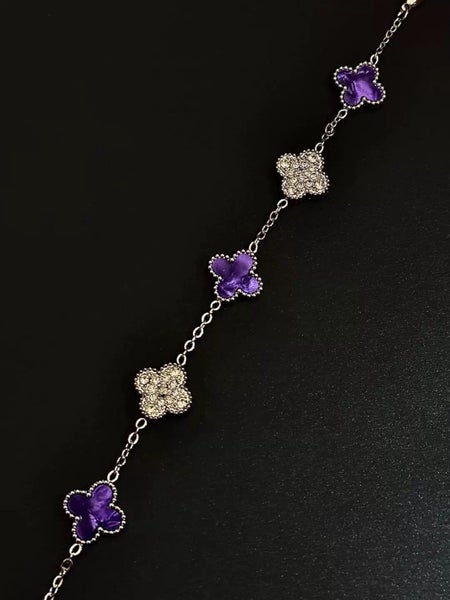 Four-Leaf purple Clover-Inspired Charm Bracelet in Gold Tone Carousel 1