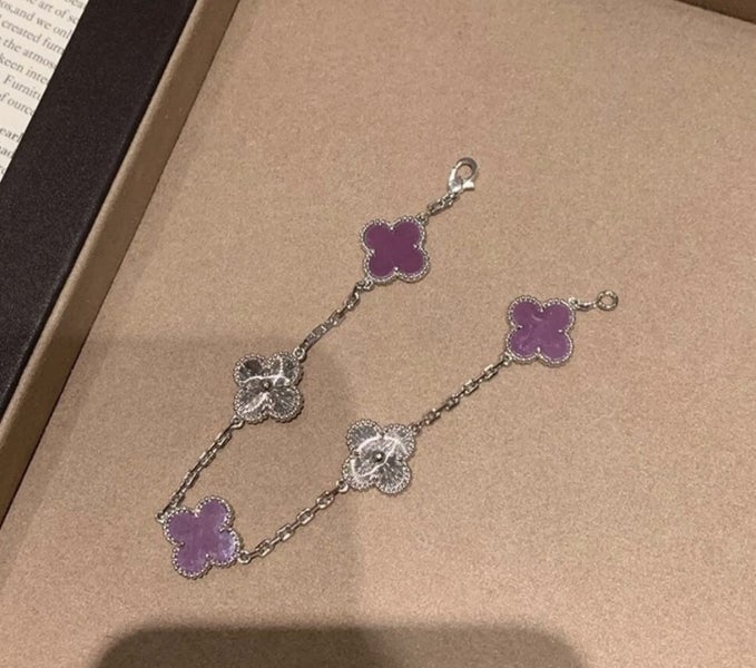 Four-Leaf purple Clover-Inspired Charm Bracelet in Gold Tone Carousel 2