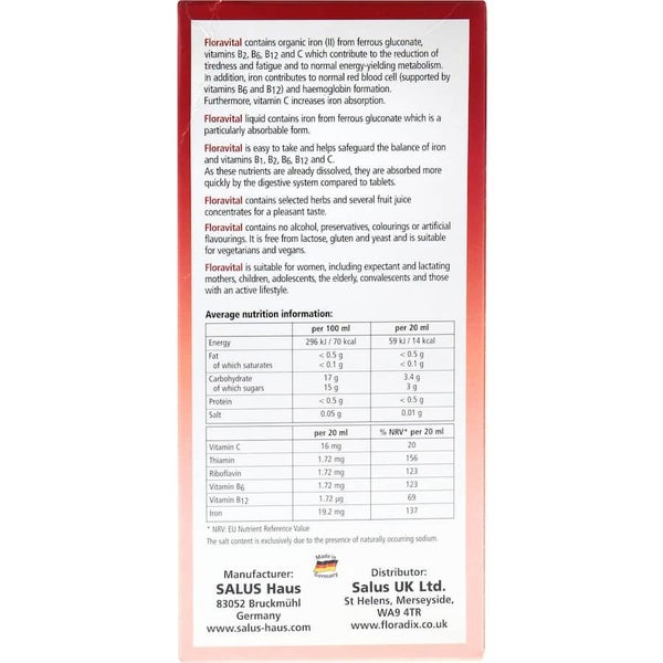 Floradix Floravital Iron & Vitamin Formula Vegan & Gluten Free Tonic 500mL Carousel 2