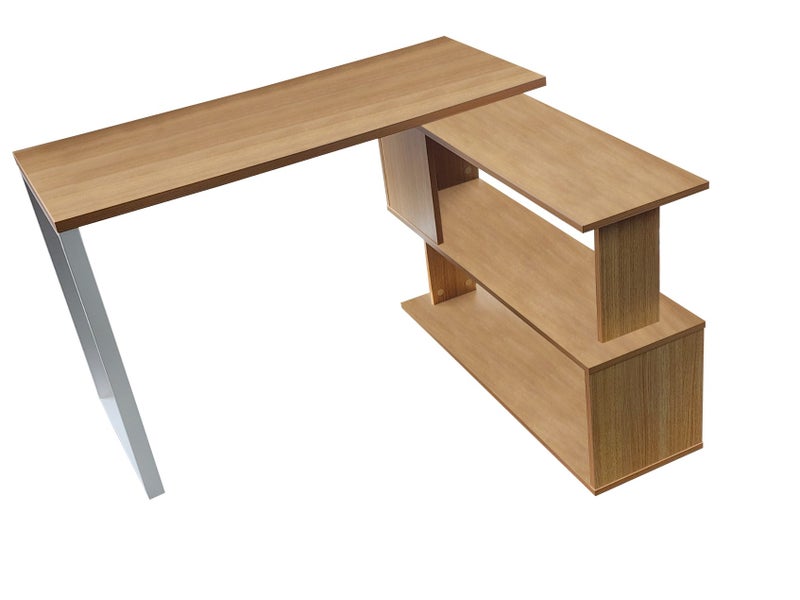 Oak colour L Shaped Office Desk with Bookcase Carousel 2