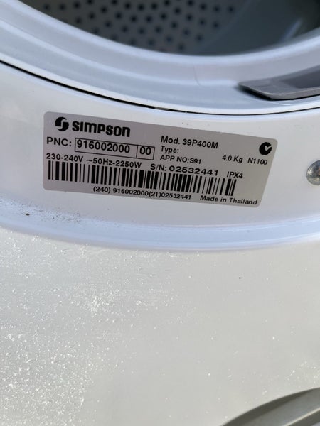 Simpson 4kg vented dryer - working fine Carousel 2