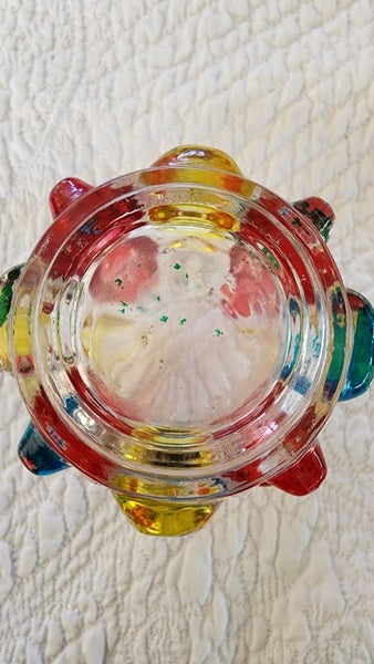 ~" Mid Century Japanese Multi Coloured Art Glass Candle Holder "~ Carousel 9