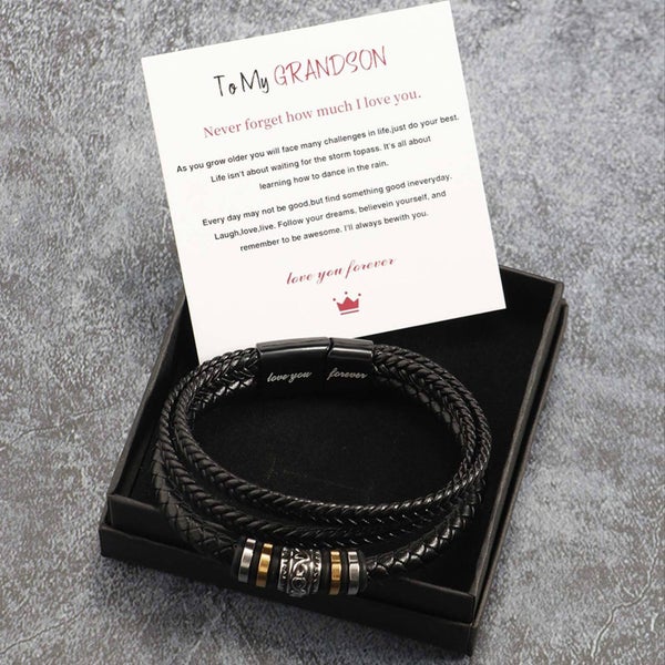 Mens To My Son Love You Forever Leather Braided Bracelet Wristband + Gift Card Carousel 17