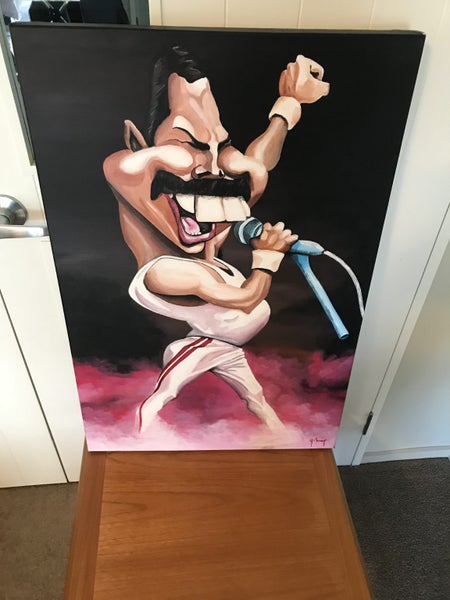 LEGEND ^^ FREDDIE MERCURY ^^ Huge Painting ^^ ROCK ON ^^ Bohemian Rhapsody ^^^ Carousel 1