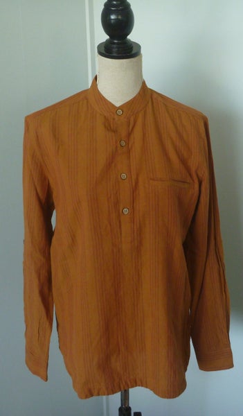 Vintage Rich Terracotta 60s Collarless Classic Shirt Mens Excellent Carousel 1