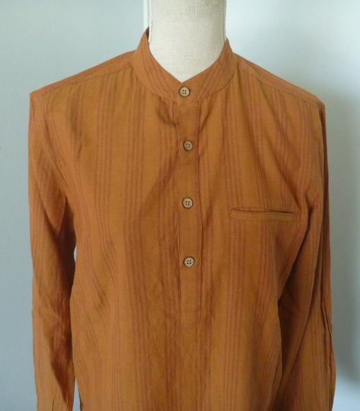 Vintage Rich Terracotta 60s Collarless Classic Shirt Mens Excellent Carousel 2